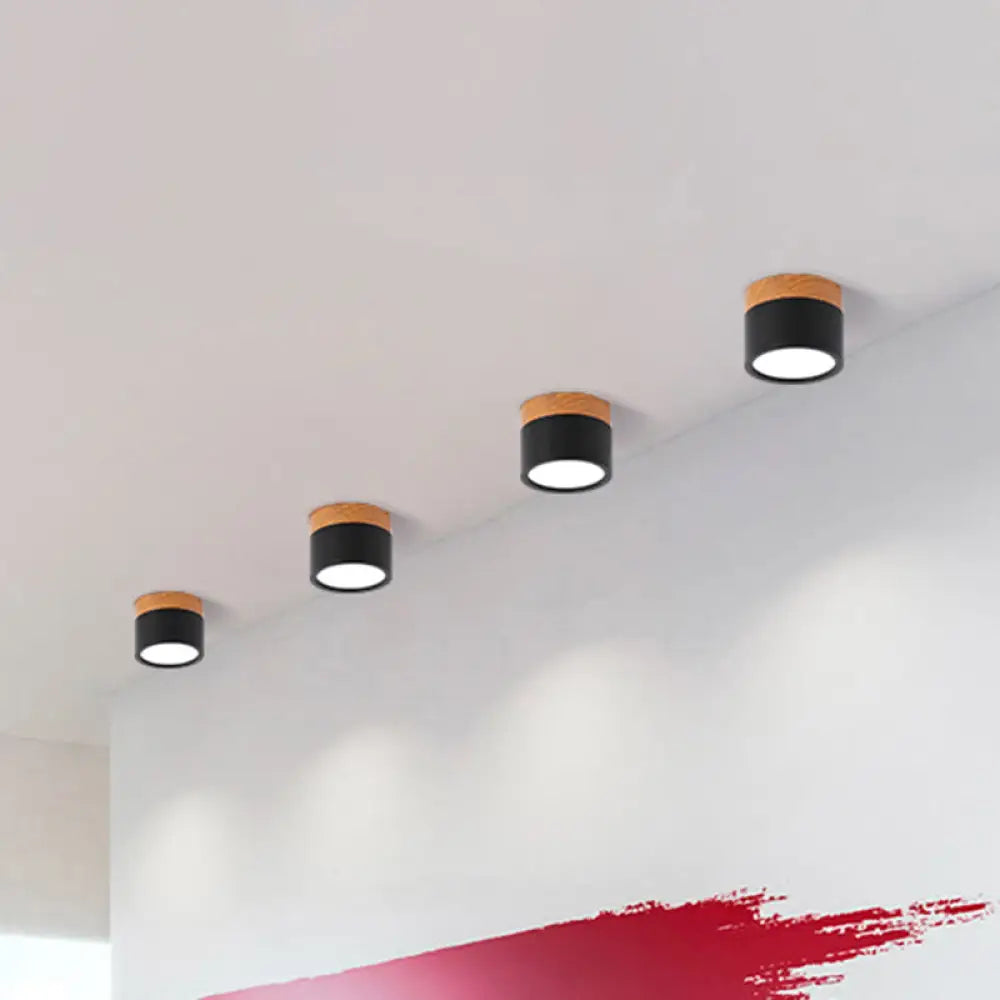 Macaron Plafondlamp Cilindrisch Metaal voor Keuken of Bar – Geel, Blauw, Zwart & Hout