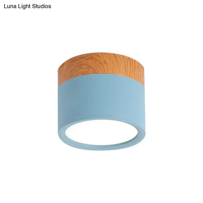 Macaron Plafondlamp Cilindrisch Metaal voor Keuken of Bar – Geel, Blauw, Zwart & Hout