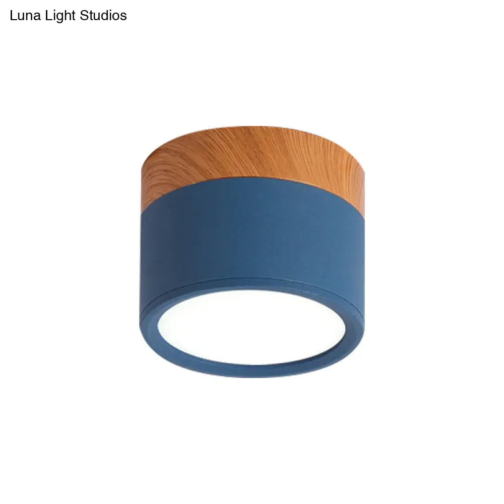 Macaron Plafondlamp Cilindrisch Metaal voor Keuken of Bar – Geel, Blauw, Zwart & Hout