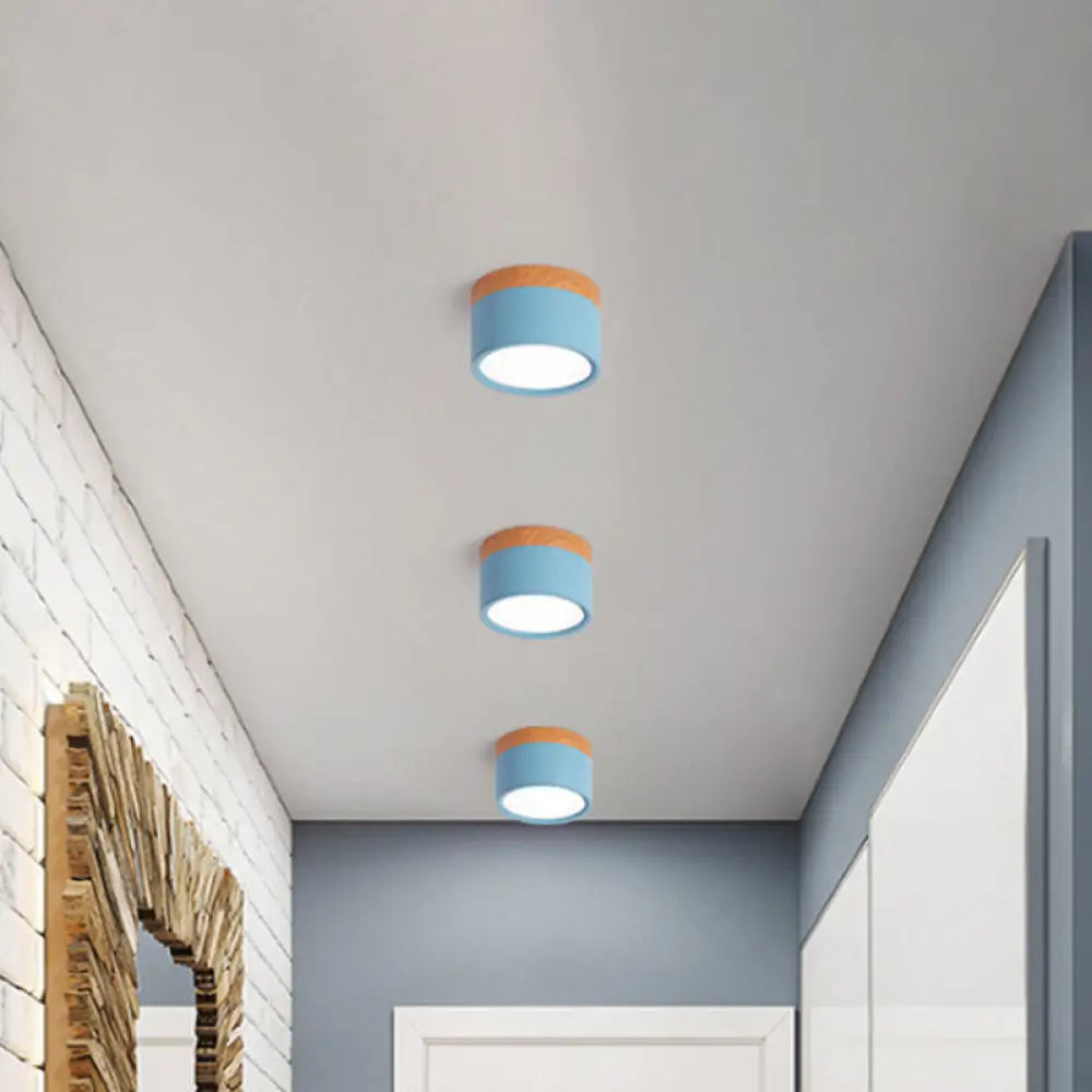 Macaron Plafondlamp Cilindrisch Metaal voor Keuken of Bar – Geel, Blauw, Zwart & Hout