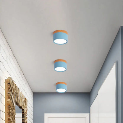Macaron Plafondlamp Cilindrisch Metaal voor Keuken of Bar – Geel, Blauw, Zwart & Hout