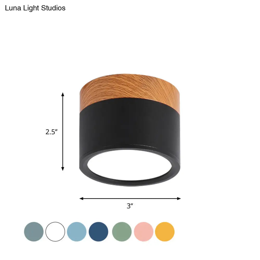 Macaron Plafondlamp Cilindrisch Metaal voor Keuken of Bar – Geel, Blauw, Zwart & Hout