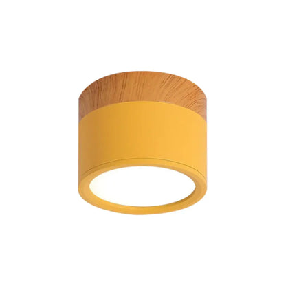 Macaron Plafondlamp Cilindrisch Metaal voor Keuken of Bar – Geel, Blauw, Zwart & Hout