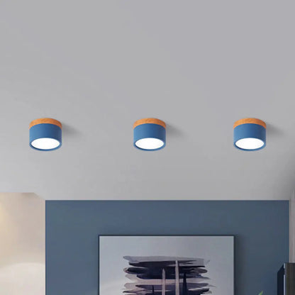 Macaron Plafondlamp Cilindrisch Metaal voor Keuken of Bar – Geel, Blauw, Zwart & Hout