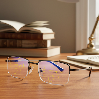 Progressieve Leesbril met Automatische Aanpassing — Blauwlichtfilter & UV-Bescherming voor Ontspannen Zicht