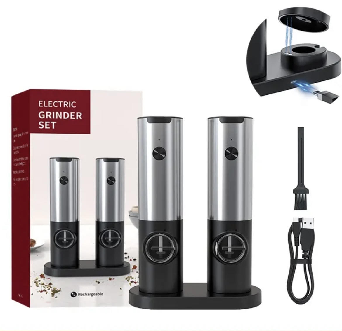 Elektrische Zout- en Pepermolen Set – Automatische Kruidenmolen met USB Oplaadbaar