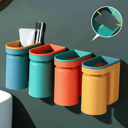 Tandenborstelhouder Wand ABS Kunststof 11.5x7x12.5cm Badkamer Zelfklevend Zonder Boren Hygiënisch Opbergen Wastafel Organizer Oranje Blauw Groen Geel