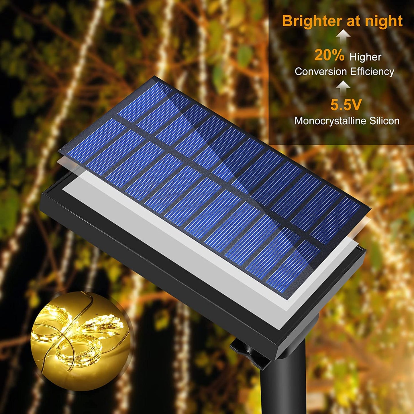 Zonne-energie Lichtgordijn voor Buiten 300 LED Warm Wit Waterbestendige Sfeerverlichting Tuin Terras