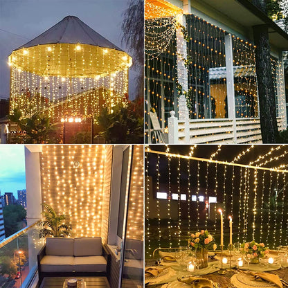 Zonne-energie Lichtgordijn voor Buiten 300 LED Warm Wit Waterbestendige Sfeerverlichting Tuin Terras