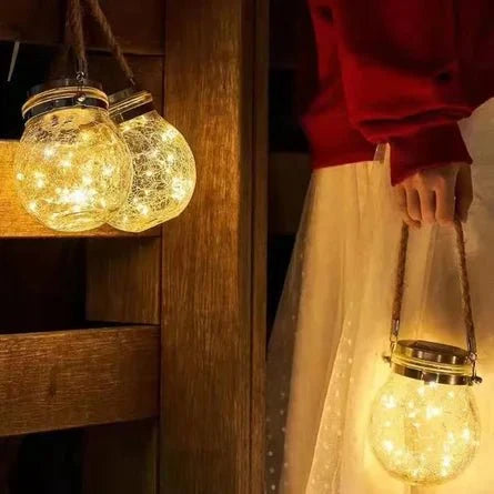 Zonne-energie Glazen Bol Lantaarn met Kraakglas Effect voor Tuin en Terras