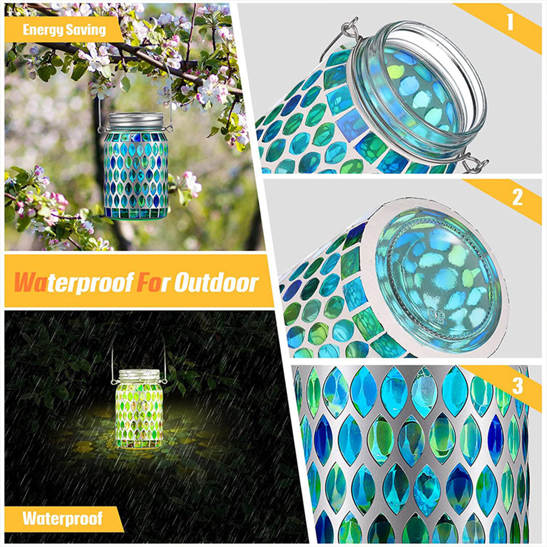 Solar Tuinlamp met Gekleurd Glas – Handgemaakte Lantaarn met Mozaïek Lichteffect voor Sfeervol Buitendecor