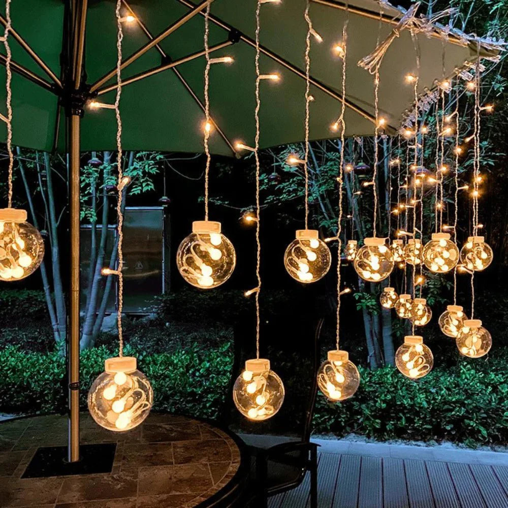 Zonneverlichte Slinger met Hangende Lampen voor Tuin en Terras – 3 Meter Warm Sfeerverlichting