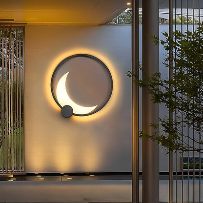 Wandlamp Maanvorm LED Buiten Zwart RVS IP65 Tuin Veranda Maanlamp Sfeerverlichting Crescent Moon Solar Buitenwandlamp Rond Decoratief
