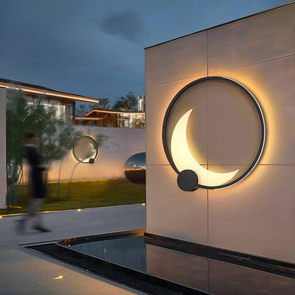 Wandlamp Maanvorm LED Buiten Zwart RVS IP65 Tuin Veranda Maanlamp Sfeerverlichting Crescent Moon Solar Buitenwandlamp Rond Decoratief