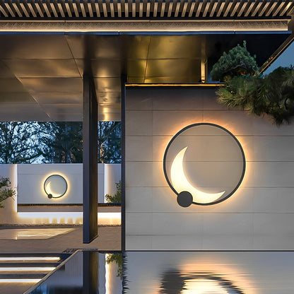 Wandlamp Maanvorm LED Buiten Zwart RVS IP65 Tuin Veranda Maanlamp Sfeerverlichting Crescent Moon Solar Buitenwandlamp Rond Decoratief