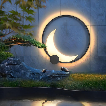Wandlamp Maanvorm LED Buiten Zwart RVS IP65 Tuin Veranda Maanlamp Sfeerverlichting Crescent Moon Solar Buitenwandlamp Rond Decoratief