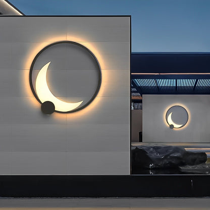 Wandlamp Maanvorm LED Buiten Zwart RVS IP65 Tuin Veranda Maanlamp Sfeerverlichting Crescent Moon Solar Buitenwandlamp Rond Decoratief