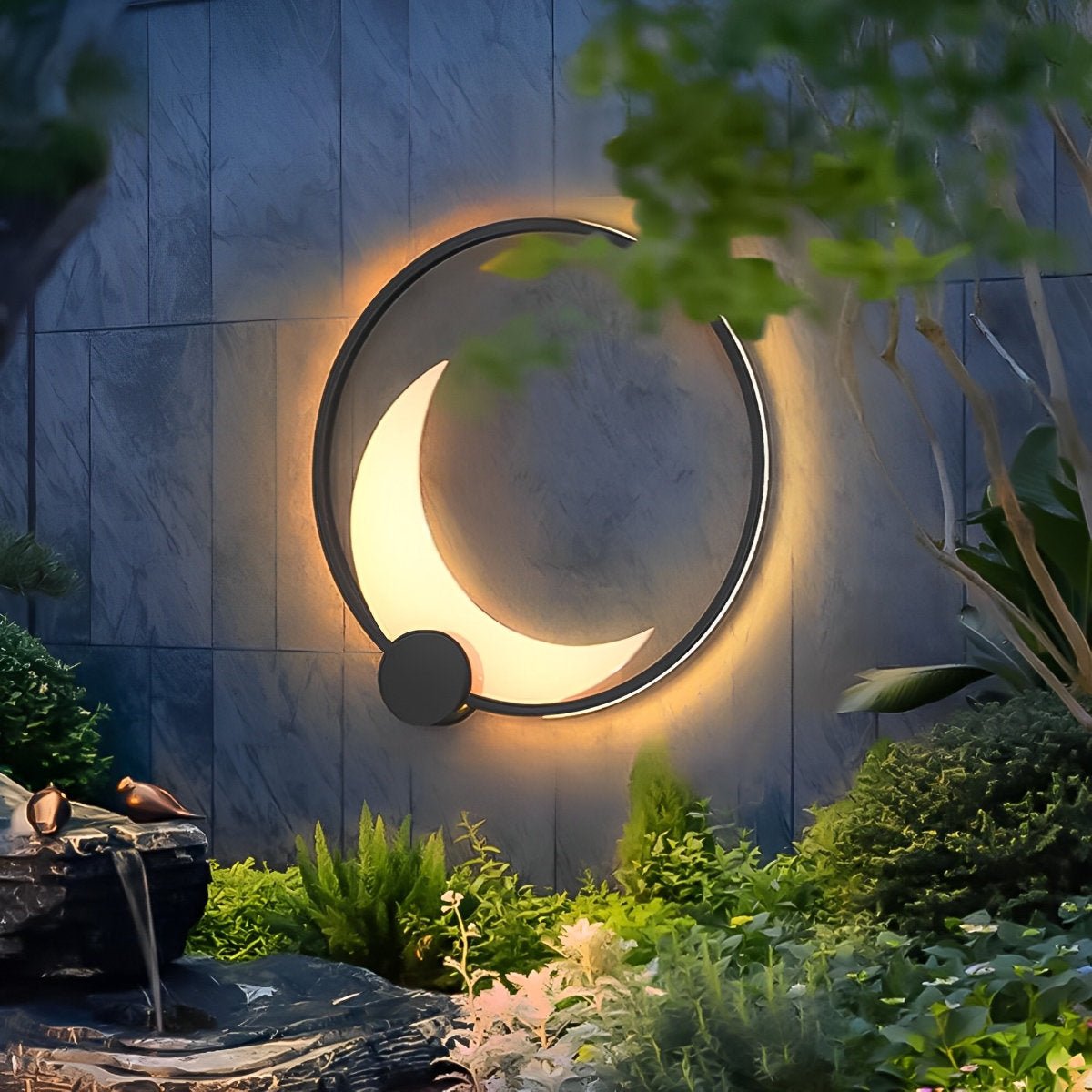Wandlamp Maanvorm LED Buiten Zwart RVS IP65 Tuin Veranda Maanlamp Sfeerverlichting Crescent Moon Solar Buitenwandlamp Rond Decoratief