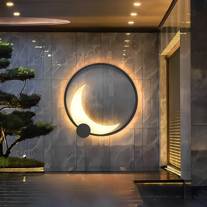 Wandlamp Maanvorm LED Buiten Zwart RVS IP65 Tuin Veranda Maanlamp Sfeerverlichting Crescent Moon Solar Buitenwandlamp Rond Decoratief