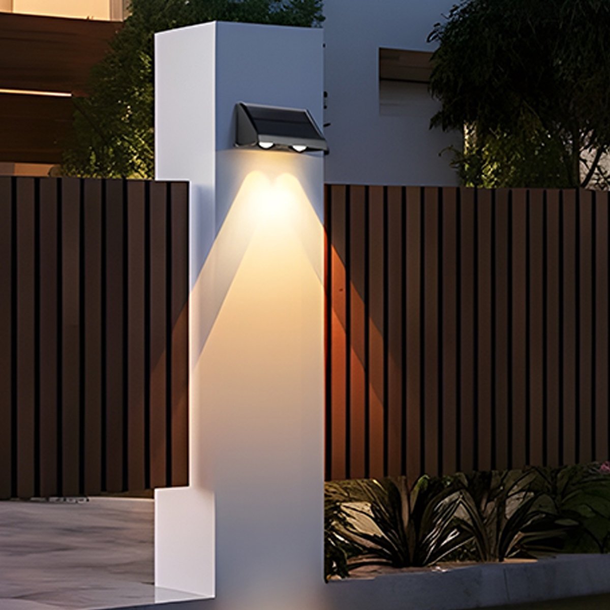 Buitenwandlamp Solar LED 6W Zwart IP65 Gevel Voordeur Terras Oprit Warmwit 3000K Wandlamp Buiten Schemerlamp ABS Tuinverlichting
