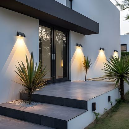 Buitenwandlamp Solar LED 6W Zwart IP65 Gevel Voordeur Terras Oprit Warmwit 3000K Wandlamp Buiten Schemerlamp ABS Tuinverlichting