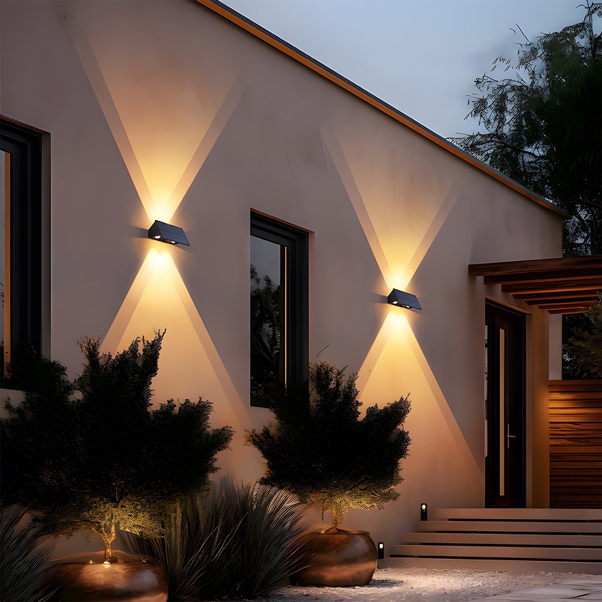 Buitenwandlamp Solar LED 6W Zwart IP65 Gevel Voordeur Terras Oprit Warmwit 3000K Wandlamp Buiten Schemerlamp ABS Tuinverlichting