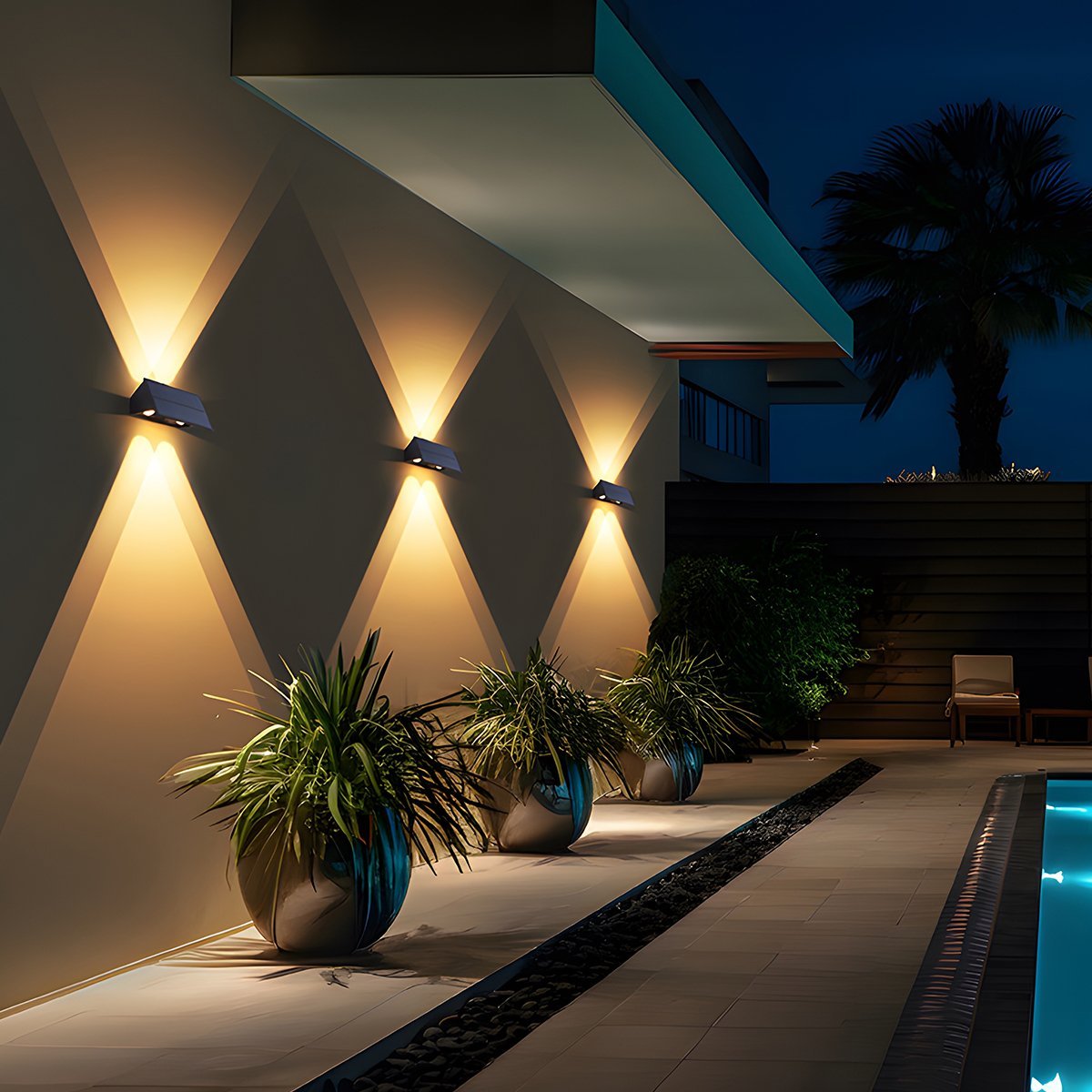 Buitenwandlamp Solar LED 6W Zwart IP65 Gevel Voordeur Terras Oprit Warmwit 3000K Wandlamp Buiten Schemerlamp ABS Tuinverlichting