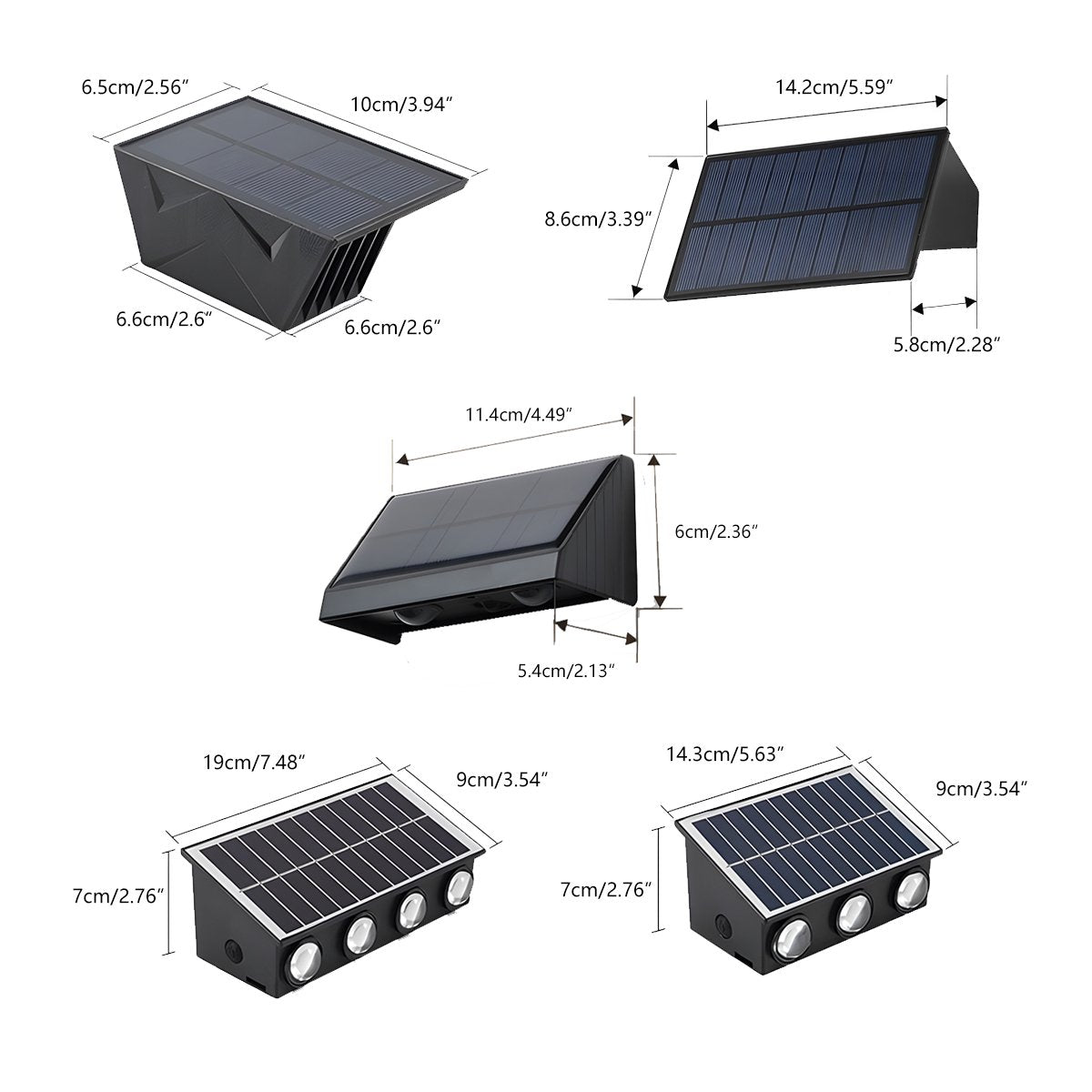 Buitenwandlamp Solar LED 6W Zwart IP65 Gevel Voordeur Terras Oprit Warmwit 3000K Wandlamp Buiten Schemerlamp ABS Tuinverlichting