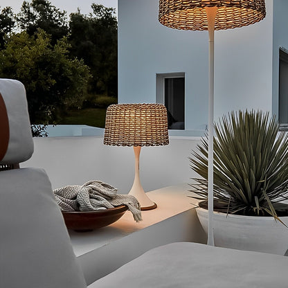 Staande Buitenlamp Vlechtwerk Aluminium Wit Zwart Zonne-energie IP65 Tuin Terras Vloerlamp Rotan Look Sfeerverlichting Buiten