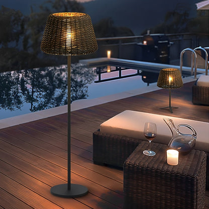 Staande Buitenlamp Vlechtwerk Aluminium Wit Zwart Zonne-energie IP65 Tuin Terras Vloerlamp Rotan Look Sfeerverlichting Buiten