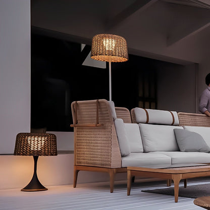 Staande Buitenlamp Vlechtwerk Aluminium Wit Zwart Zonne-energie IP65 Tuin Terras Vloerlamp Rotan Look Sfeerverlichting Buiten