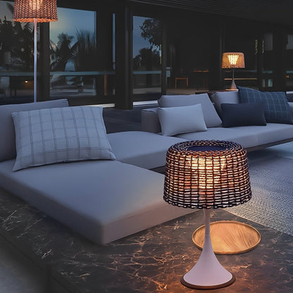 Staande Buitenlamp Vlechtwerk Aluminium Wit Zwart Zonne-energie IP65 Tuin Terras Vloerlamp Rotan Look Sfeerverlichting Buiten