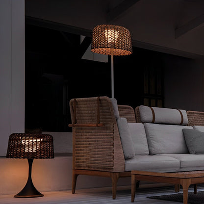 Staande Buitenlamp Vlechtwerk Aluminium Wit Zwart Zonne-energie IP65 Tuin Terras Vloerlamp Rotan Look Sfeerverlichting Buiten