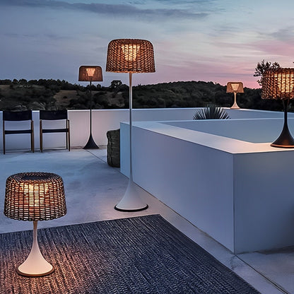 Staande Buitenlamp Vlechtwerk Aluminium Wit Zwart Zonne-energie IP65 Tuin Terras Vloerlamp Rotan Look Sfeerverlichting Buiten