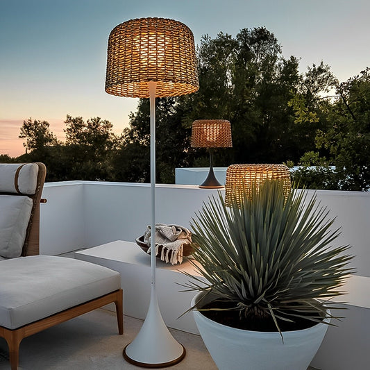 Staande Buitenlamp Vlechtwerk Aluminium Wit Zwart Zonne-energie IP65 Tuin Terras Vloerlamp Rotan Look Sfeerverlichting Buiten