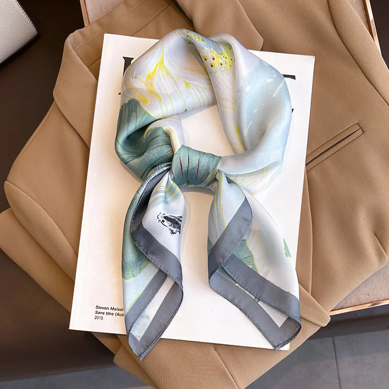 Zijden Sjaal met Ruitpatroon 70x70cm Haarband Nekdoek Voorjaar Zomer Accessoire Vierkante Sjaal Dames
