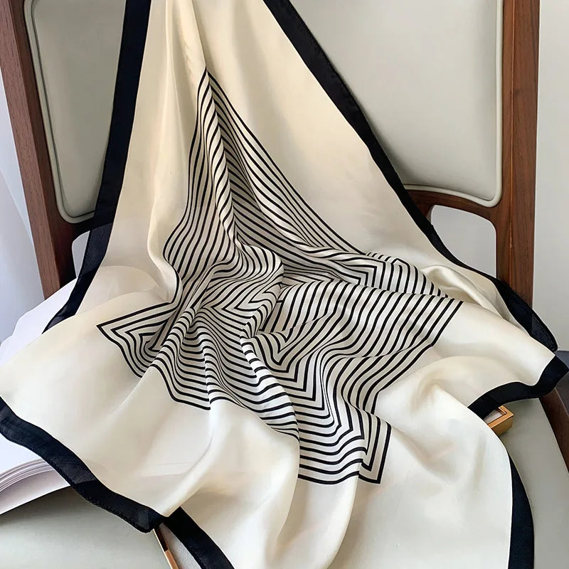 Zijden Sjaal met Ruitpatroon 70x70cm Haarband Nekdoek Voorjaar Zomer Accessoire Vierkante Sjaal Dames