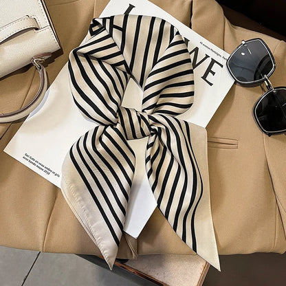 Zijden Sjaal met Ruitpatroon 70x70cm Haarband Nekdoek Voorjaar Zomer Accessoire Vierkante Sjaal Dames