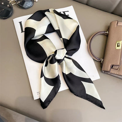 Zijden Sjaal met Ruitpatroon 70x70cm Haarband Nekdoek Voorjaar Zomer Accessoire Vierkante Sjaal Dames