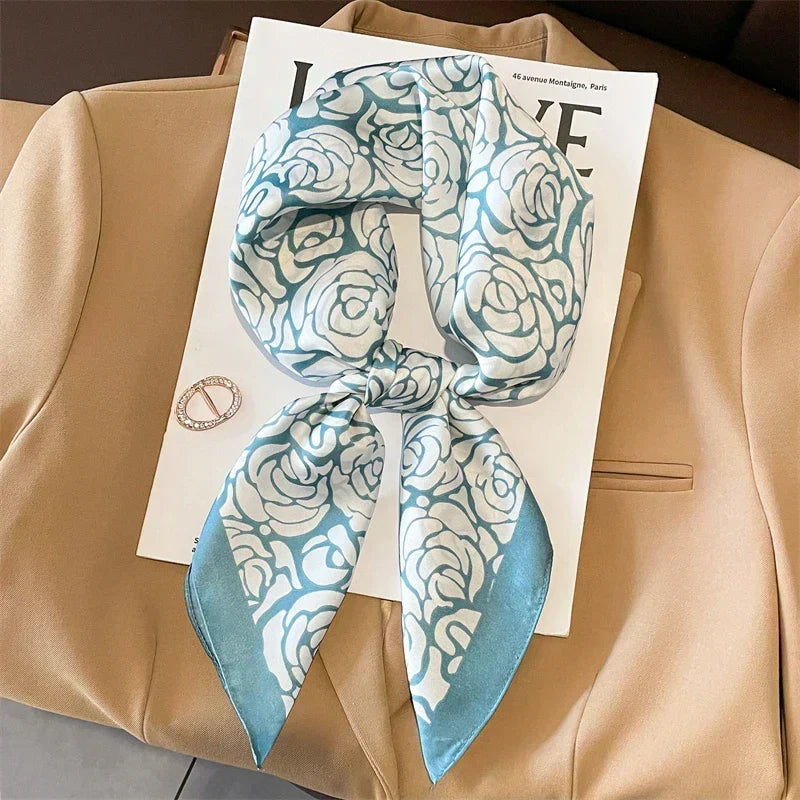 Zijden Sjaal met Ruitpatroon 70x70cm Haarband Nekdoek Voorjaar Zomer Accessoire Vierkante Sjaal Dames