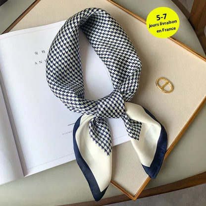 Zijden Sjaal met Ruitpatroon 70x70cm Haarband Nekdoek Voorjaar Zomer Accessoire Vierkante Sjaal Dames