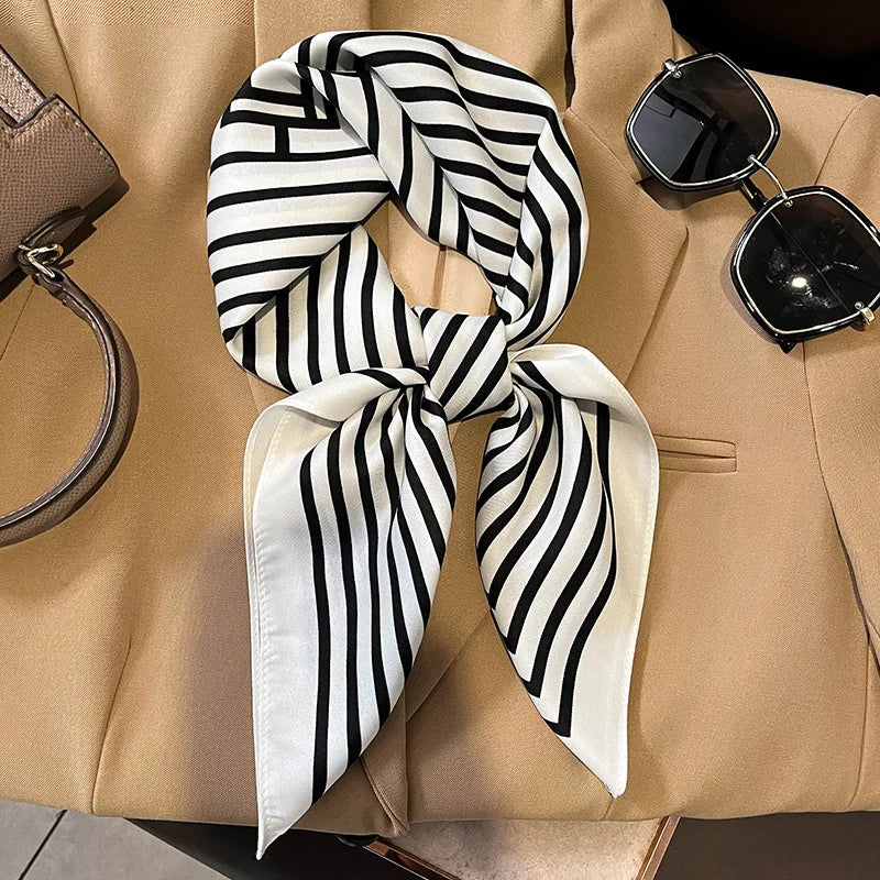 Zijden Sjaal met Ruitpatroon 70x70cm Haarband Nekdoek Voorjaar Zomer Accessoire Vierkante Sjaal Dames