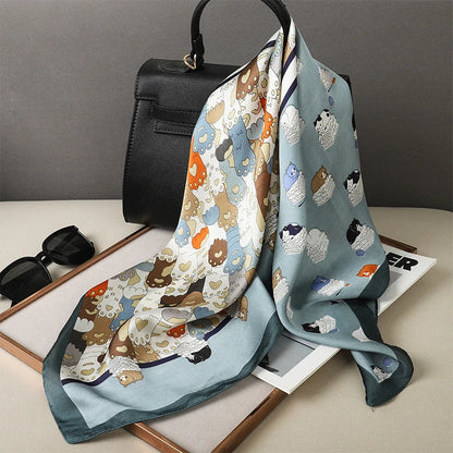 Zijden Sjaal met Ruitpatroon 70x70cm Haarband Nekdoek Voorjaar Zomer Accessoire Vierkante Sjaal Dames