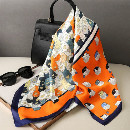 Zijden Sjaal met Ruitpatroon 70x70cm Haarband Nekdoek Voorjaar Zomer Accessoire Vierkante Sjaal Dames