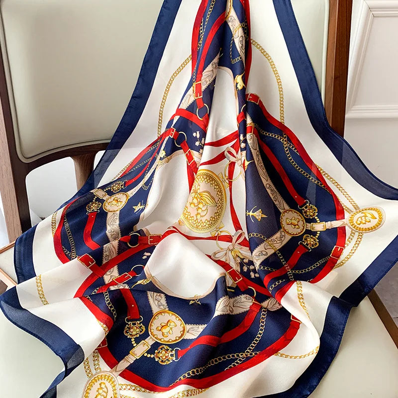 Zijden Sjaal met Ruitpatroon 70x70cm Haarband Nekdoek Voorjaar Zomer Accessoire Vierkante Sjaal Dames