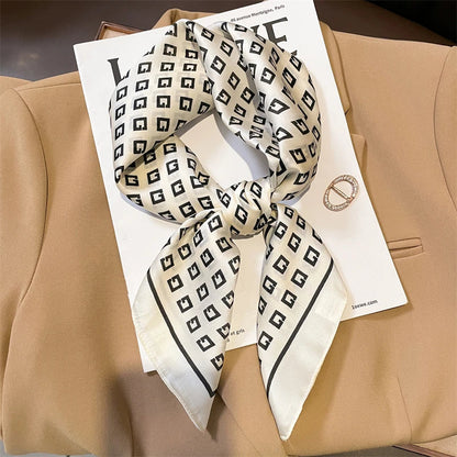 Zijden Sjaal met Ruitpatroon 70x70cm Haarband Nekdoek Voorjaar Zomer Accessoire Vierkante Sjaal Dames