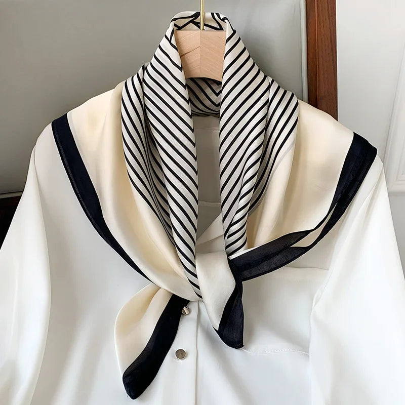 Zijden Sjaal met Ruitpatroon 70x70cm Haarband Nekdoek Voorjaar Zomer Accessoire Vierkante Sjaal Dames