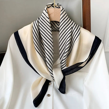 Zijden Sjaal met Ruitpatroon 70x70cm Haarband Nekdoek Voorjaar Zomer Accessoire Vierkante Sjaal Dames