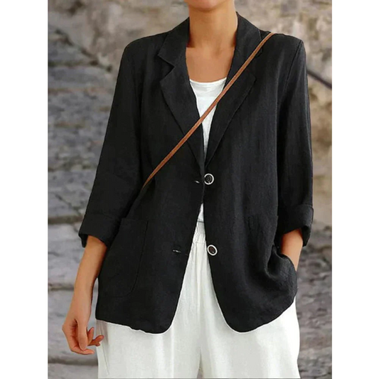 Dames Blazer Linnen Stijlvol Met Kraag → Dames Linnen Blazer Stijlvol Met Kraag - StudioMarella