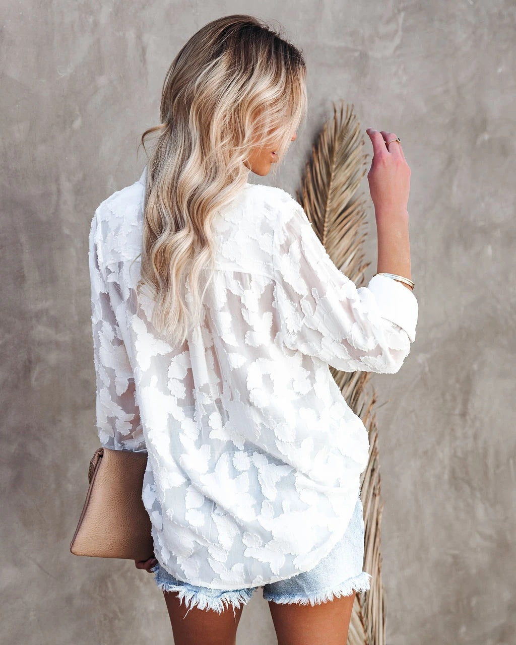 Vrouwelijke Blouse met Bloempatroon Wit Katoen